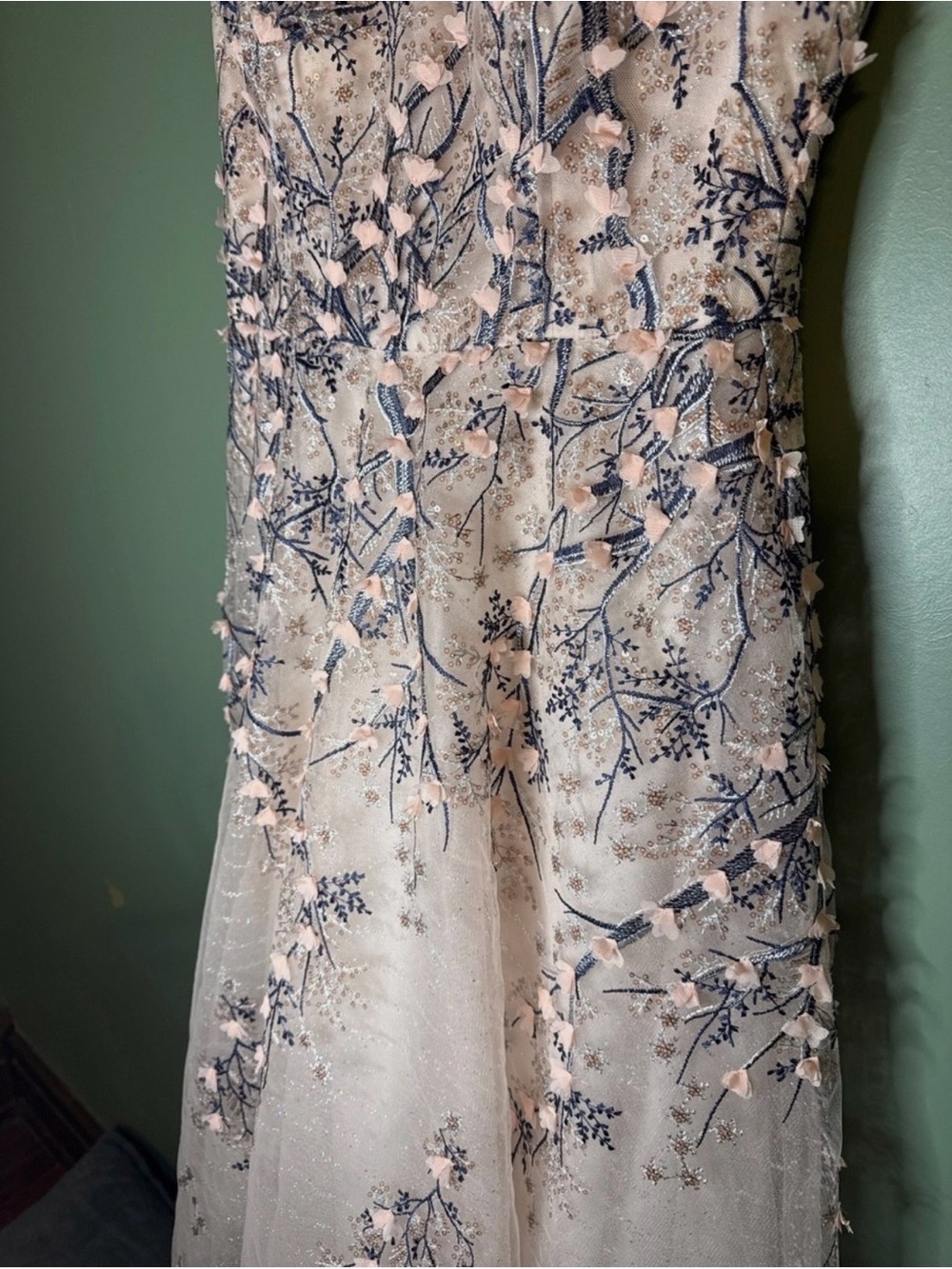 Teri Jon Rickie Freeman Pink Bridal Tulle Embroidered Gown Black Tie 6 Altered - Picture 5 of 10